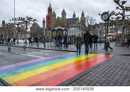 MAASTRICHT NETHERLANDS - FEBRUARY 20 2016: The Basilica of Saint Servatius is a Roman Catholic church dedicated to Saint Servatius in the city of Maastricht the Netherlands