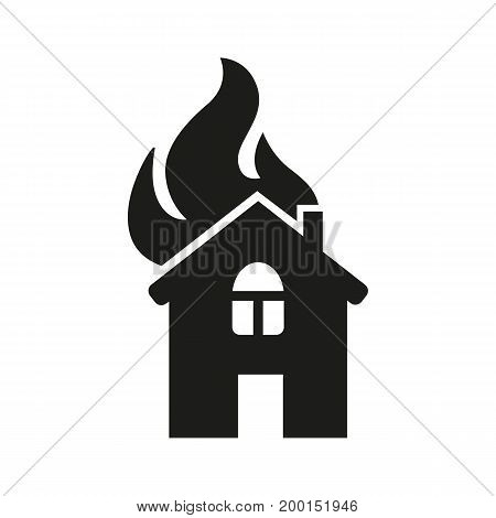 Simple icon of house on fire. Arson, disaster, conflagration. Insurance concept. Can be used for topics like business, fire safety, emergence
