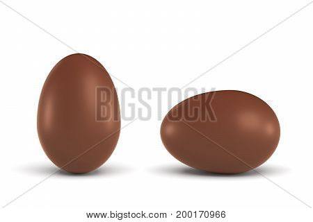 3d rendering of two chocolate eggs in a horizontal and a vertical view. Spring and Easter. Festival treats. Traditional sweets.