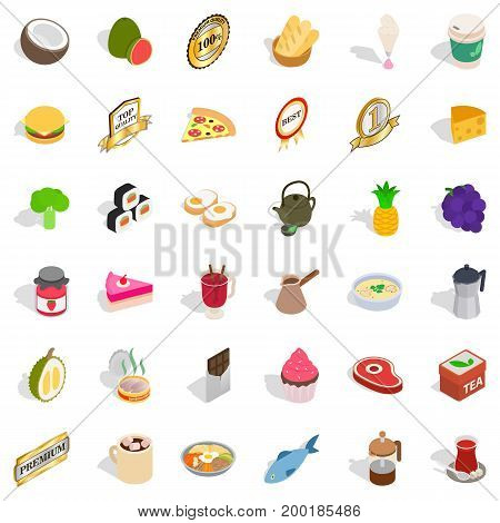 Fruit drink icons set. Isometric style of 36 fruit drink vector icons for web isolated on white background