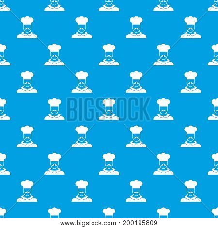 Male chef cook pattern repeat seamless in blue color for any design. Vector geometric illustration