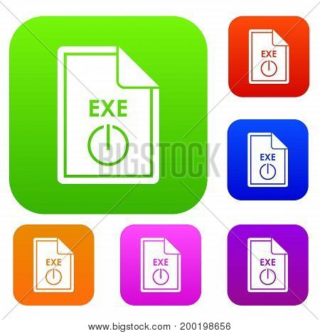 File EXE set icon in different colors isolated vector illustration. Premium collection