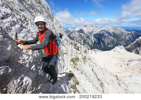 TRIGLAV, AUGUST 12, 2017 - Climbers on Triglav Peak, Slovenia, Europe