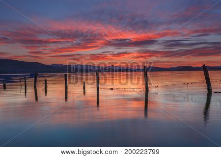 Sunrise at the lake in Alava, Spain