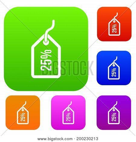 Tag with 25 discount set icon in different colors isolated vector illustration. Premium collection