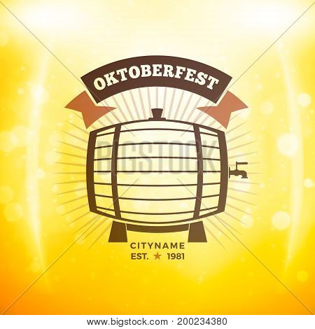 Beer Festival Oktoberfest Celebrations. Vintage Beer Badge On The Golden Beer Background With Light