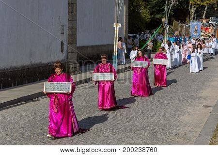 ABADIA, AMARES, PORTUGAL - August 15, 2017: Traditional religious procession of Senhora da Abadia in Amares, Portugal