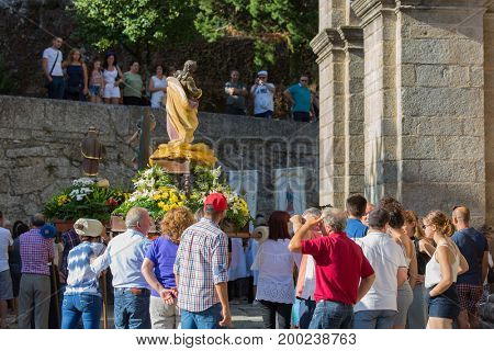 ABADIA, AMARES, PORTUGAL - August 15, 2017: Traditional religious procession of Senhora da Abadia in Amares, Portugal