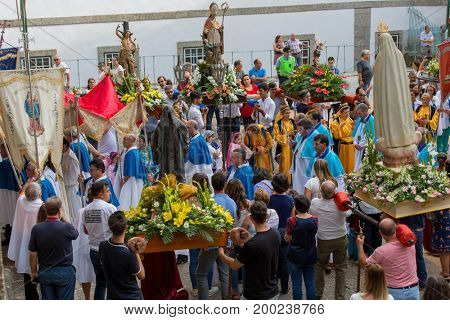 ABADIA, AMARES, PORTUGAL - August 15, 2017: Traditional religious procession of Senhora da Abadia in Amares, Portugal