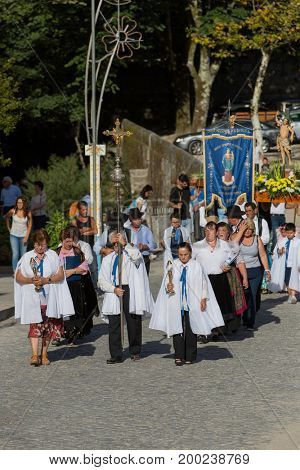 ABADIA, AMARES, PORTUGAL - August 15, 2017: Traditional religious procession of Senhora da Abadia in Amares, Portugal