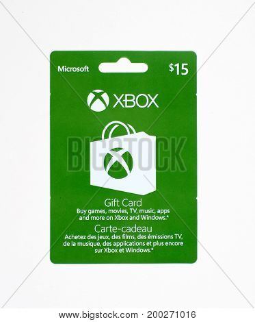 MONTREAL CANADA - JULY 30 2017 : Microsoft Xbox gift card on a white background.