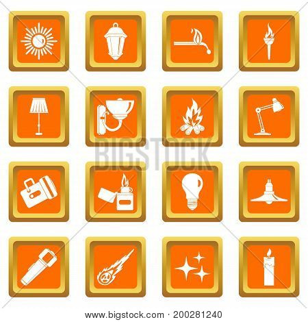Light source symbols icons set in orange color isolated vector illustration for web and any design
