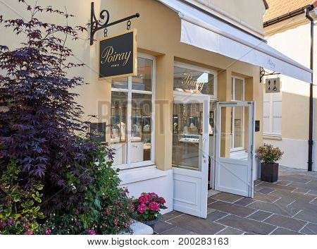PARIS FRANCE - MAY 10 2017 : Poiray boutique in La Vallee Village. Poiray is a Parisian jewelry and watch design house launched in 1975.