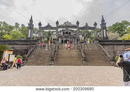 Hue Vietnam - Mar 16 2017: Tomb of Khai Dinh emperor in Hue Vietnam. A UNESCO World Heritage Site. Hue Vietnam