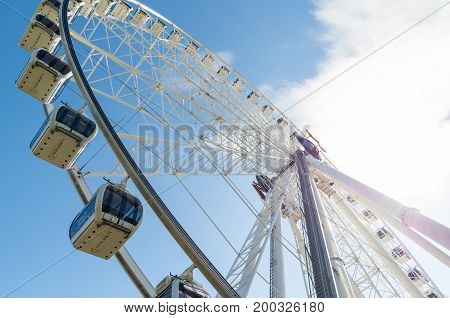 Brisbane, Australia - July 9, 2017: Wheel of Brisbane is a 60 metre tall Bussink R60 Ferris wheel on Brisbane's Southbank.