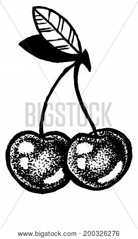 Sketch of cherries in style of dot work
