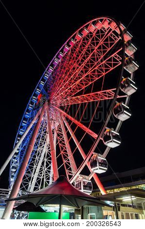 Brisbane, Australia - July 9, 2017: Wheel of Brisbane is a 60 metre tall Bussink R60 Ferris wheel on Brisbane's Southbank.