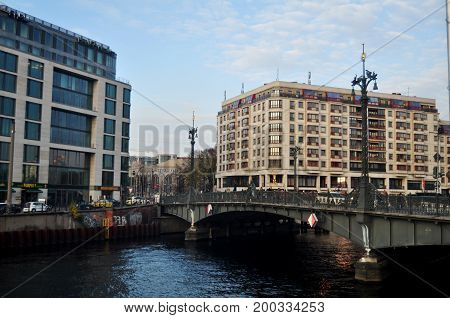View Cityscape And Classic Building With Weidendammer Bridge And Spree River At Berlin City