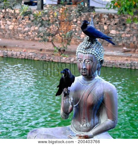 Buddha statues in Seema Malaka temple in Colombo Sri Lanka