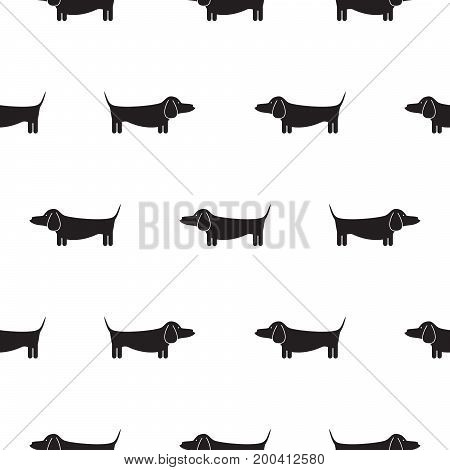 Dachshund dog silhouette seamless vector monochrome pattern. Black and white puppy badger-dog breed background for textile fabric print and wallpaper.