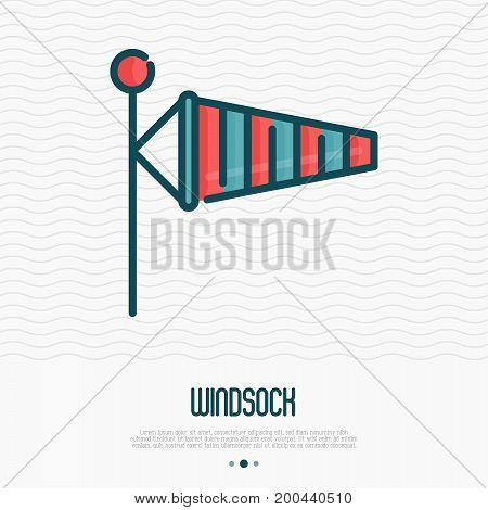 Windsock thin line icon. Vector illustration of air wind direction, aviation instrument.