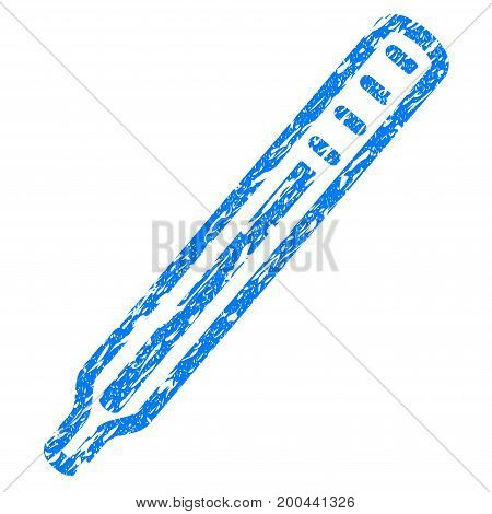 Grunge Medical Thermometer icon with grunge design and dust texture. Unclean vector blue pictogram for rubber seal stamp imitations and watermarks. Draft sticker symbol.