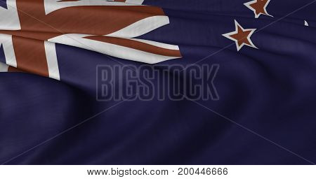 3D illustration of New Zealand flag fluttering in light breeze