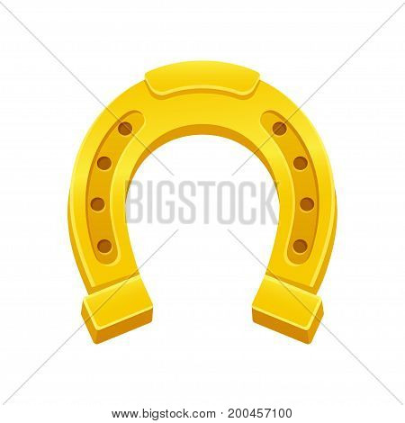 Golden horseshoe lucky St. Patrick's day symbol. Good luck sign vector clip art illustration.