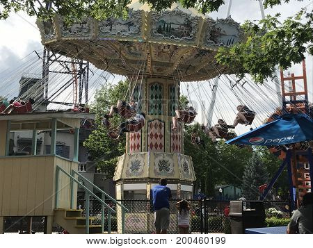 BRISTOL, CT - JUL 8: Lake Compounce in Bristol, Connecticut, as seen on July 8, 2017. Opened in 1846, it is the oldest continuously-operating amusement park in the United States.