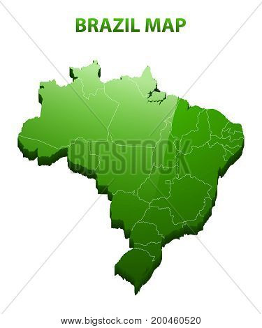 Highly detailed three dimensional map of Brazil with regions border