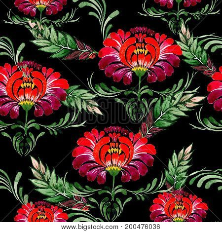 Wildflower petrikovka flower pattern in a watercolor style isolated. Full name of the plant: petrikovka. Aquarelle wild flower for background, texture, wrapper pattern, frame or border.