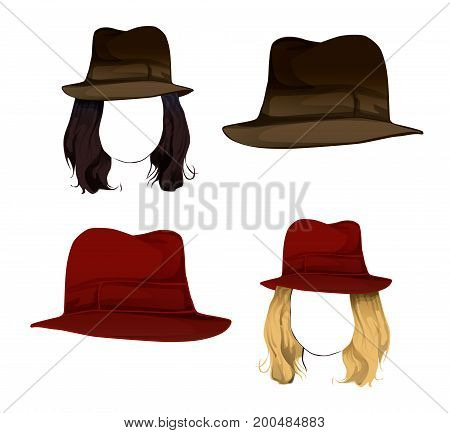 Two colors hair and hat . Mannequins for training Vector isolated illustration