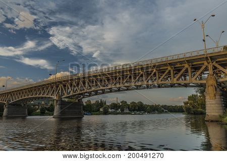 Road bridge in Litomerice town in north Bohemia in summer evening
