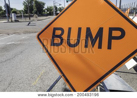 Orange bump sign for a construction zone