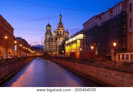 ST.PETERSBURG RUSSIA - MAY 23 2017: The Church of the Savior on Spilled Blood is one of the main sights of St.PetersburgChurch was built in 1883-1907. It is a landmark of central city and a unique monument to Alexander II the Liberator.