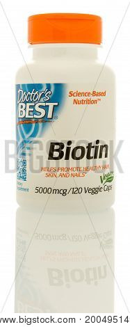 Winneconne WI - 19 August 2017: A bottle of Doctor's Best Biotin on an isolated background