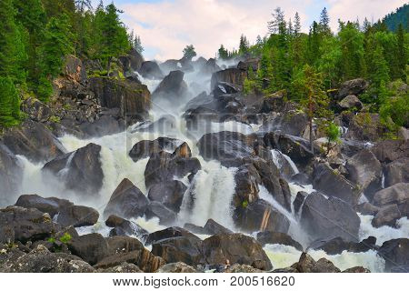Uchar Waterfall on the Chulcha River, The Big Chulchinsky. Altai, Russia