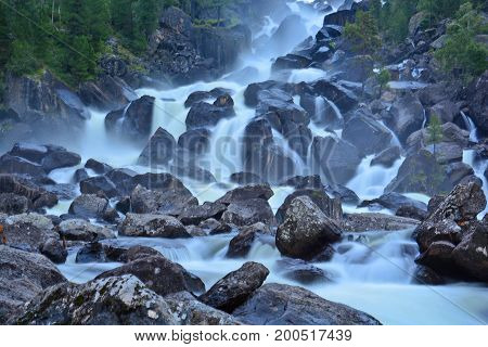 Uchar Waterfall on the Chulcha River, The Big Chulchinsky. Altai, Russia