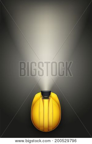 Miners helmet with lamp. Concept of mining minerals and cryptocurrency. Vector Illustration
