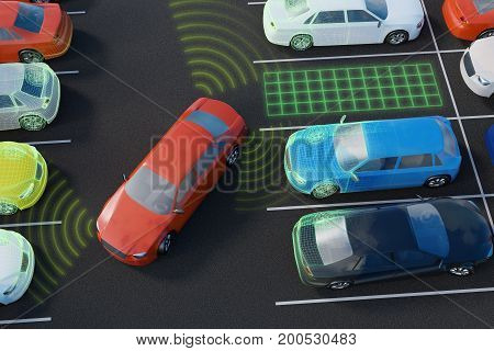 Car Is Parking With Autonomous Self-driving Parking Assistant. 3