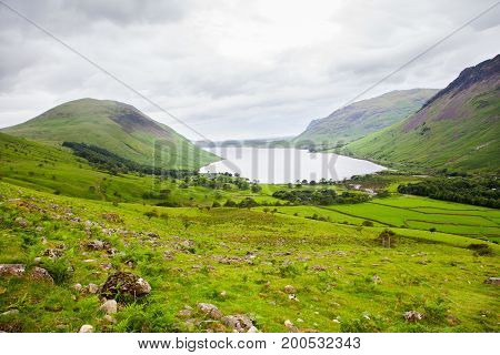 View of Wast Water, on the way to Scafell pike, the highest mountain in England, Lake District National Park, England, selective focus