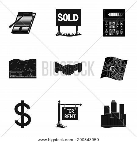 Real estate agency and other attributes. Realtor set collection icons in black style vector symbol stock illustration .