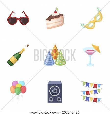 Champagne, firecrackers, cake items for the holiday.Party And Parties set collection icons in cartoon style vector symbol stock illustration .