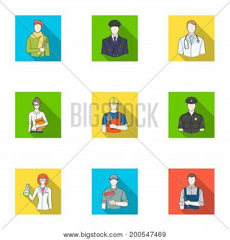 Doctor, worker, military, artist and other types of profession.Profession set collection icons in flat style vector symbol stock illustration .