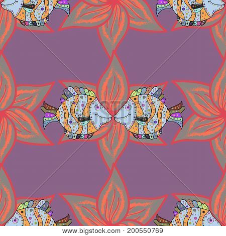 Multicolo elegant little flowers and funny bugs on a colored background vector texture illustration.