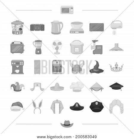 equipment, home, electro and other  icon in black style., head, clothing, technique icons in set collection.
