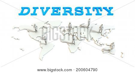 Diversity Global Business Abstract with People Standing on Map 3D Illustration Render