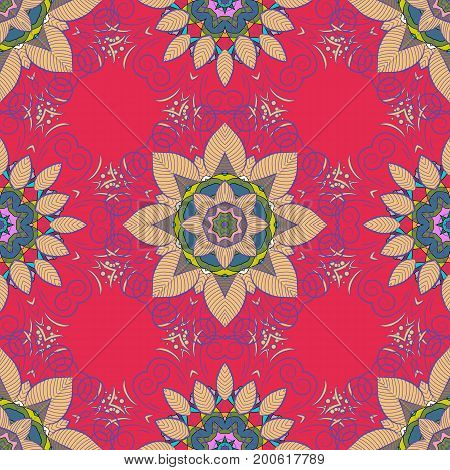 Luxury floral pattern. Round flower ornament. Vector invitation with colored mandala design element. Decorative vintage print. Unusual greeting in oriental boho chic style. Square invite template.