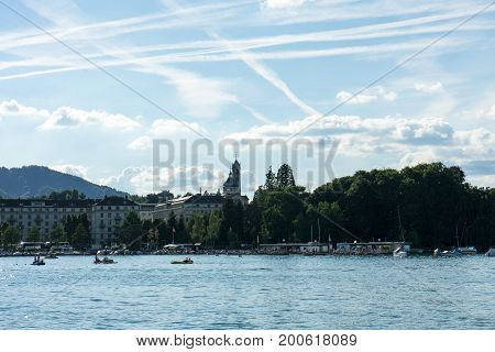 Lake Zurich with city view at daytime in summer, Lake Zurich is a Lake in Switzerland