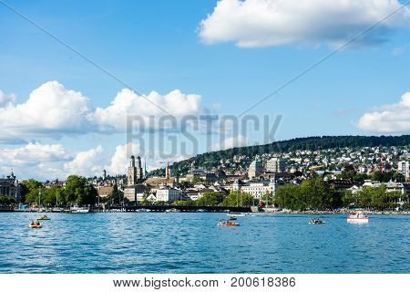 Lake Zurich with city view at daytime in summer, Lake Zurich is a Lake in Switzerland